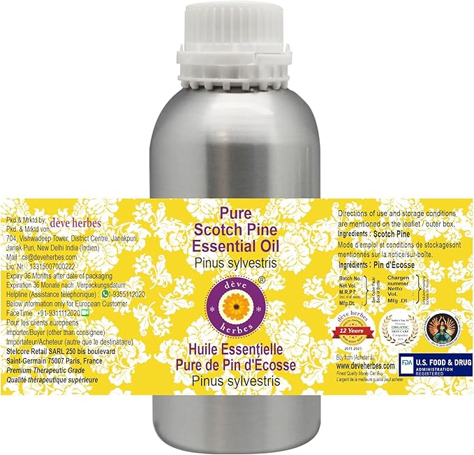 Deve Herbes Pure Scotch Pine Essential Oil (Pinus sylvestris) Steam Distilled 300ml (10 oz)