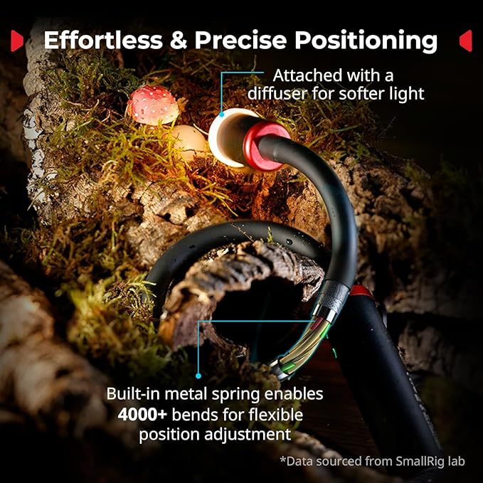 SmallRig RM 03 Macro Photography LED Light - 2 Pack, Adjustable Beam Angle, 5 Colors CRI95 TLCI92, Bendy Light with Cold Shoe Extension Bar, Clamp, Diffuser, Spotlight, Barndoor, Gobos, Stake - 5796