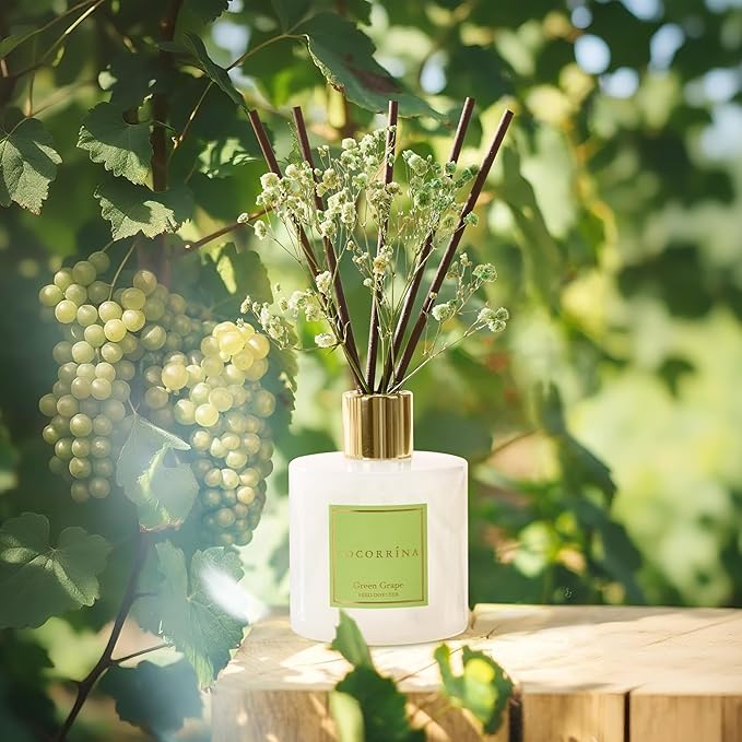 COCORRÍNA Reed Diffuser - Green Grape 6.7 fl oz Reed Diffuser with Sticks, Bedroom Bathroom Shelf Decor