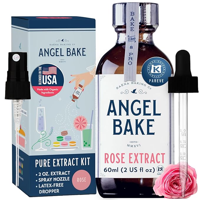 Pure Bulgarian Rose Extract for Baking and Mixology Natural Floral Essence for Flavoring Kosher, Keto Friendly, Vegan, Gluten-Free (2 Oz Extract with Latex-Free Dropper & Spritzer)