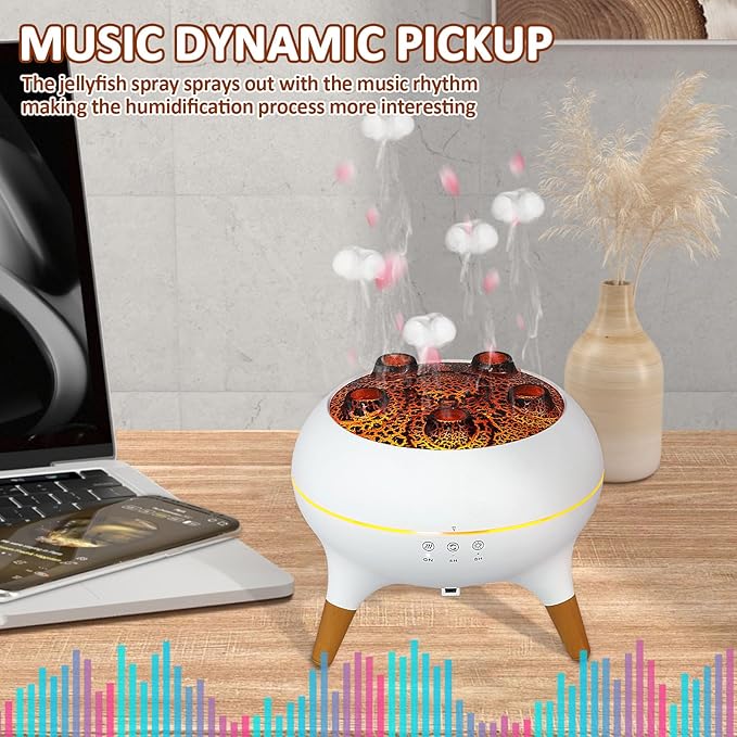 Essential Oil Diffuser 7 Color, 250 ML Jellyfish Diffuser Humidifier Volcano Diffuser with 5 Mist Outlet, Dynamic Aromatherapy Diffuser, Automatic Power Off Function for Home Bedroom Office Hotel
