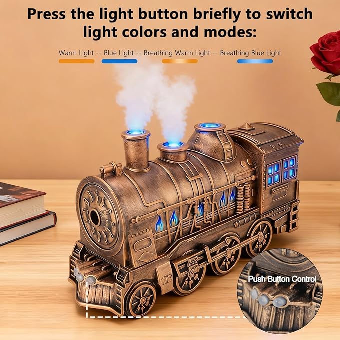 Train Humidifiers, Dual Mist Outlets, 300ml Capacity, Jellyfish shaped Cool Mist Train Humidifier, Aroma Diffuser, Mist Humidifiers with 2/8 Hours Timing Function (Bronze)