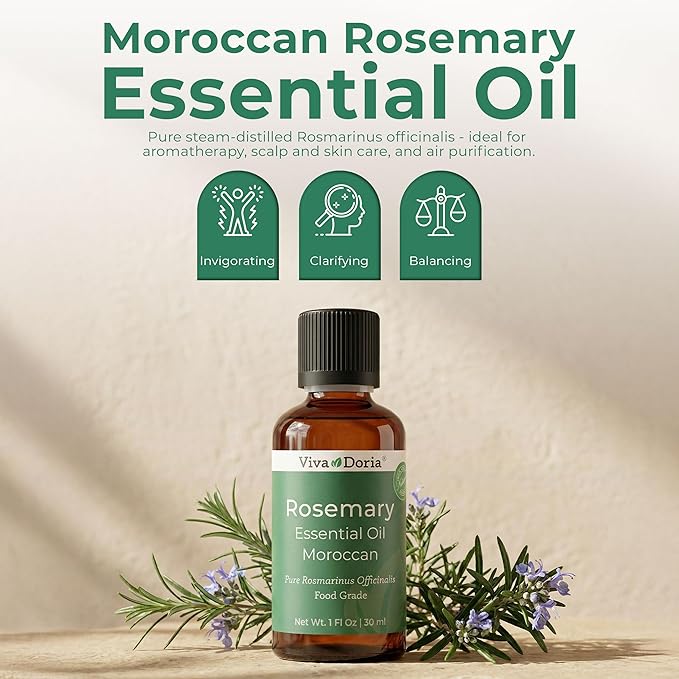 Viva Doria Rosemary Essential Oil, 100% Pure, Natural Essential Oil, Undiluted, for Aromatherapy | Food Grade, 30 mL (1 Fluid Ounce)