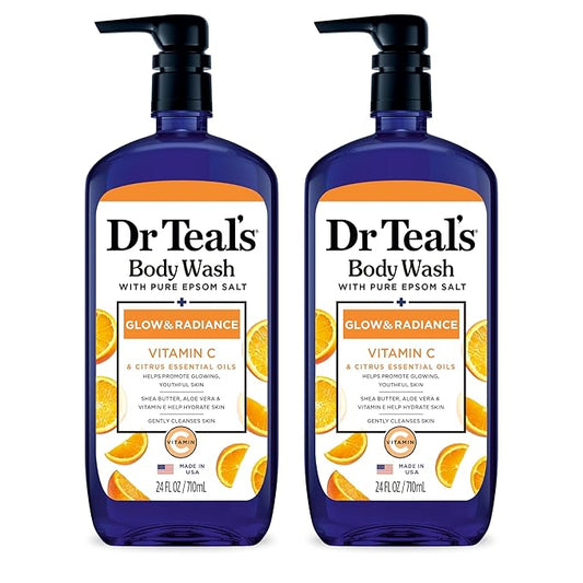Dr Teal's Body Wash with Pure Epsom Salt, Glow & Radiance with Vitamin C & Citrus Essential Oils, 24oz (Pack of 2)