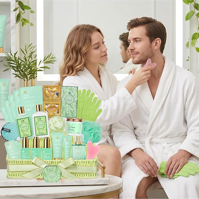 Mothers Day Gifts Basket for Mom, 32 Pcs Tea Tree Spa Gift Basket for Women & Men, Hydrating Face Skin Care Kit, Bath & Body Gift Basket Set, Self-Care Gift Set, Birthday, Anniversary
