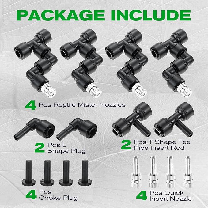 4 Pack 1/4'' Reptile Mister Nozzles, 360° Adjustable Reptile Misting Nozzles, Reptile Fogger Fine Mist Cooling System Nozzles for Reptile Terrarium Tank, Full Water Coverage, Garden Patio Greenhouse