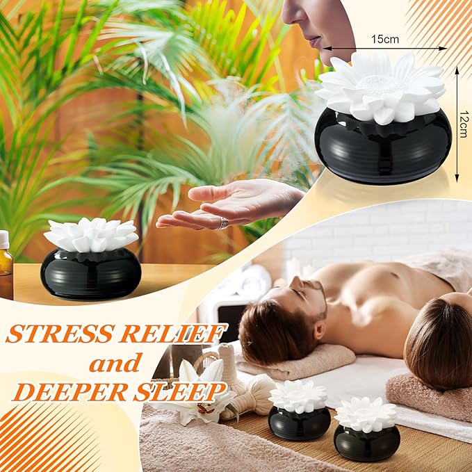 Honeydak 1 Pcs Reedless Ceramic Diffuser Set, Porcelain White Flower Aromatherapy Essential Oil Diffuser for Home Office Bathroom Tabletop Decor, Non-Electric, Valentines Day Gift (Daisy Flowers)