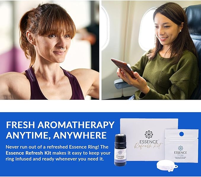 Essence Refresh Kit | Featured Blends Essential Oils | Aromatherapy Nasal Diffuser | Personal Scent Clip for Travel, Work & Everyday Use | Made in USA | Energy | White Pod