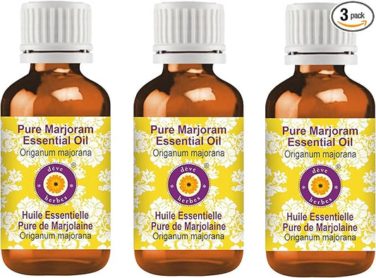 Deve Herbes Pure Marjoram Essential Oil (Origanum majorana) Steam Distilled (Pack of Three) 100ml X 3 (10 oz)