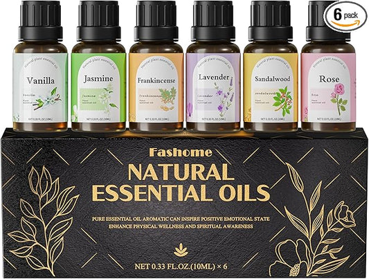 Natural Essential Oil Blend Set - 6x10ml Floral Garden Collection - Plant-Based Scented Oils for Diffuser, Humidifier, Home Fragrance & DIY - Vanilla, Sandalwood, Lavender, Jasmine, Rose, Magnolia
