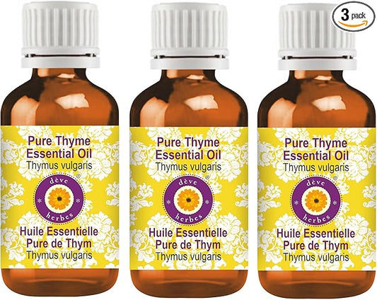 Deve Herbes Pure Thyme Essential Oil (Thymus vulgaris) Steam Distilled (Pack of Three) 100ml X 3 (10 oz)