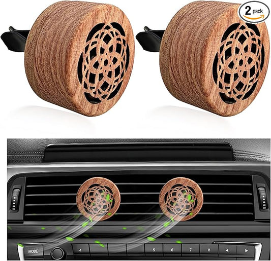 KVAEY 2 PCS Wood Car Essential Oil Diffuser, Wooden Aromatherapy Essential Oils Diffuser with Vent Clip, Wood Vent Clip Air Freshener for Vehicle Office Home Bedroom (Heart Flower)