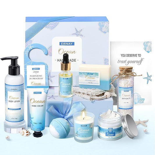 Mothers Day Gifts for Women, Spa Gifts Basket for Women, 12Pcs Ocean Bath and Body Gifts Set, Self Care Gifts for Mom, Wife, Girlfriend, Sister, Female Friends