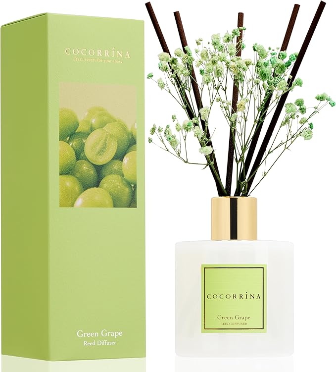 COCORRÍNA Reed Diffuser - Green Grape 6.7 fl oz Reed Diffuser with Sticks, Bedroom Bathroom Shelf Decor