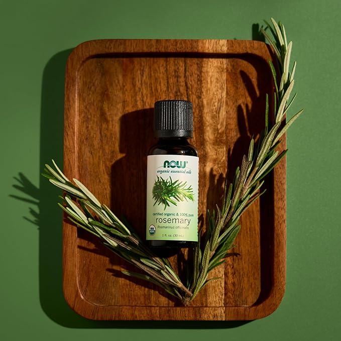 NOW Essential Oils, Organic Rosemary Oil, Purifying Aromatherapy Scent, Steam Distilled, 100% Pure, Vegan, Child Resistant Cap, 1-Ounce