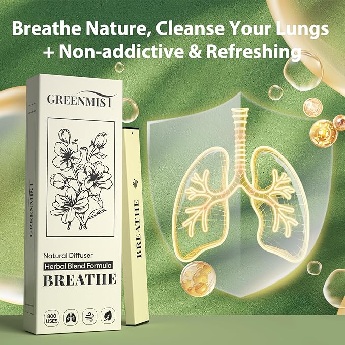 GreenMist Mullein Diffuser Pen - Refreshing Blend with Mullein Marshmallow Root Thyme Mint & Oregano Leaf - 800 Uses All-Natural Botanicals, 2 Packs