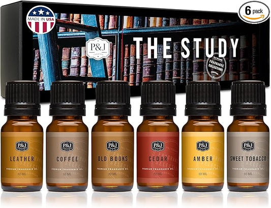 P&J Trading Fragrance Oil The Study Set | Leather, Coffee, Old Books, Cedar, Amber, Sweet Tobacco Candle Scents for Candle Making, Freshie, Soap Making Supplies, Diffuser Oil Scents