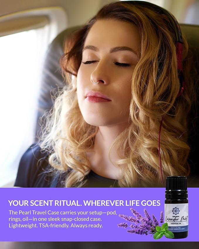 Essence Pearl Travel Case | Lavender Mint Essential Oil | Aromatherapy Nasal Diffuser & Essential Oil Carrying Case | Lavender & Peppermint Oil Blend | Travel-Friendly Kit | White Pod