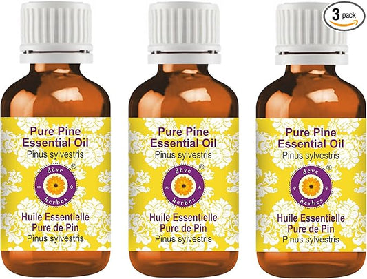 Deve Herbes Pure Pine Essential Oil (Pinus sylvestris) Steam Distilled (Pack of Three) 100ml X 3 (10 oz)