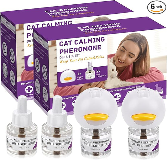 Cat Calming Diffuser，Helps Reduce Fighting, Tension & Aggression Between Cats，Cat Pheromones Calming Diffuser for Stress-2 Diffusers & 4 Refills