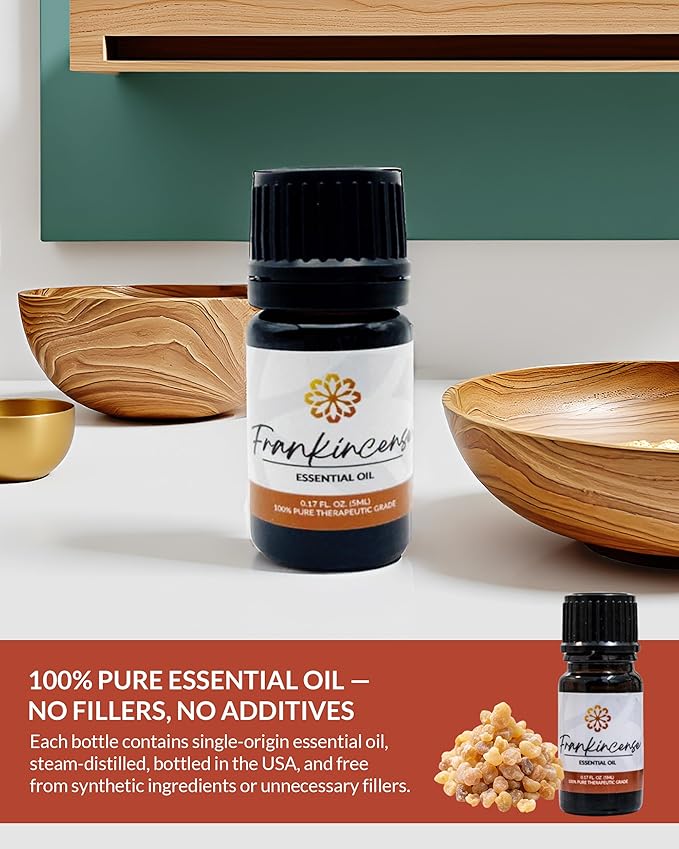 Essence Frankincense Essential Oil, 5 ml | Aromatherapy Oil for Diffusers & Personal Use | Natural Fragrance for Relaxation, Clarity & Wellness | Made in USA | Earthy & Calming Scent