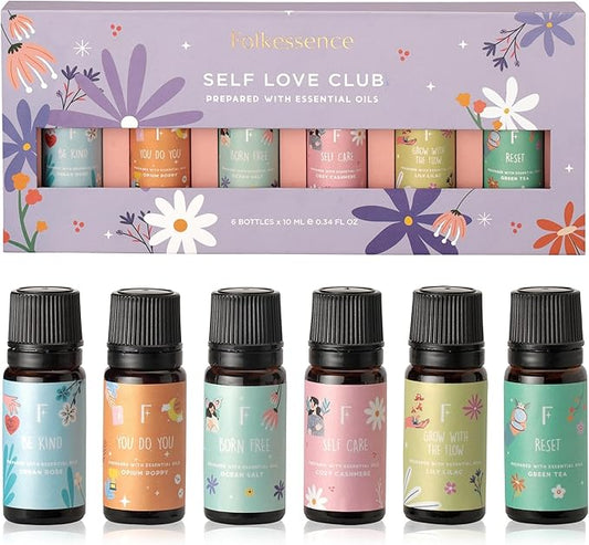 Folkulture Essential Oils Set | 6 Relaxing Fragrance Oils for Diffusers | Green Tea, Cashmere, Ocean Salt and More| Aromatherapy Gift Set for Her, Him | Self-Care Lovers | Self Love Club