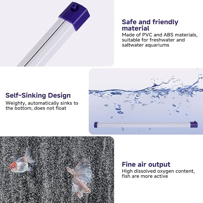 hygger 27.5 Inch Long Aquarium Bubble Bar, Ultra-Fine Quiet Oxygen Diffuser Bubble Curtain Wall, Self-Sinking Design Fish Tank Bubbler Decorations for Freshwater Saltwater