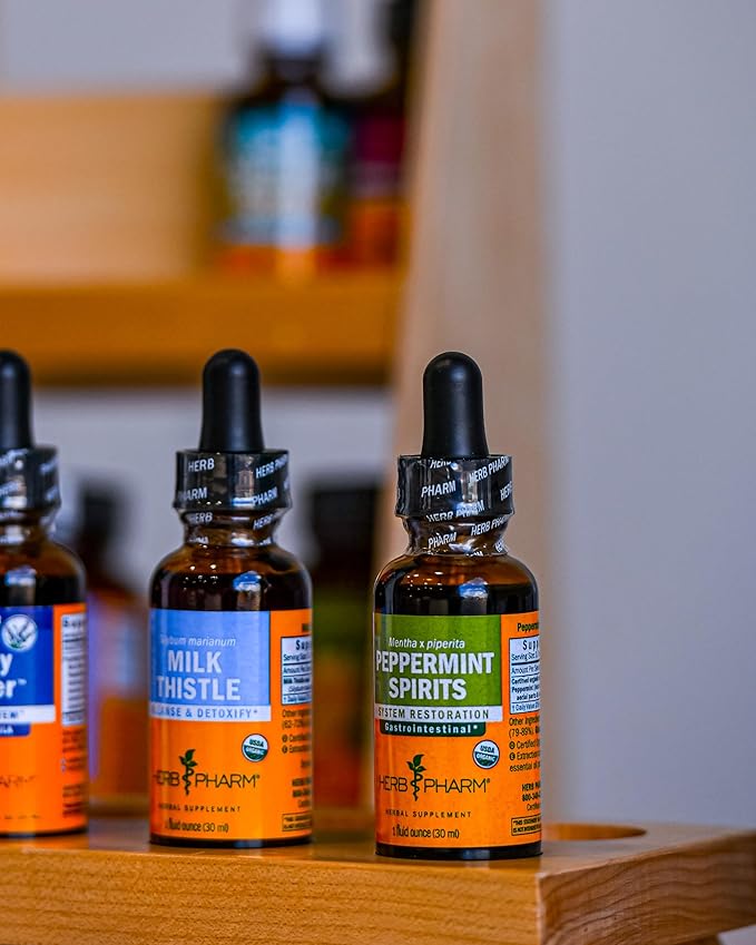 Herb Pharm Peppermint Spirits Liquid Extract: Organic Herbal Digestion Support | Mentha piperita Tincture | Fast-Absorbing for Occasional Nausea & Upset Stomach Support, Up to ~3 Week Supply, 1 oz*