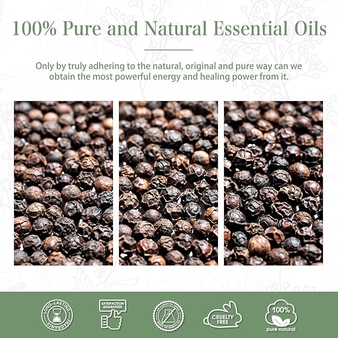 Black Pepper 3.38fl.oz Essential Oil, PHATOIL Pure Aromatherapy Oils for Diffuser, Humidifier, Perfect for DIY Soap, Candle, Bath Bombs Making(100ml)