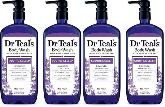 Dr Teal's Body Wash with Pure Epsom Salt, Soothe & Sleep with Lavender, 24 fl oz (Pack of 4)