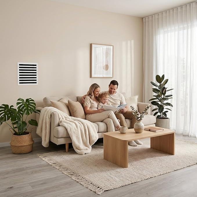 14x14 Modern AC Vent Cover, Decorative White Air Vent (Duct Opening Cutout), All Aluminium Standard Linear Slot Diffuser, Low Noise - Register Grille for Ceiling, Walls & Floors