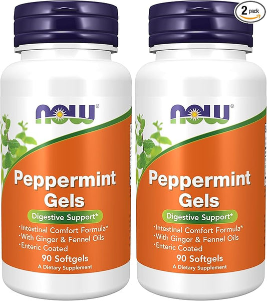 NOW Foods Supplements, Peppermint Gels with Ginger & Fennel Oils, Enteric Coated, Digestive Support*, 90 Softgels, (Pack of 2)