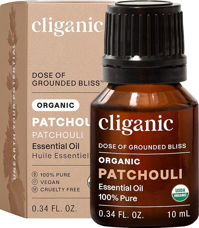 Cliganic Organic Patchouli Essential Oil - 100% Pure Natural Undiluted, for Aromatherapy Diffuser | Non-GMO Verified