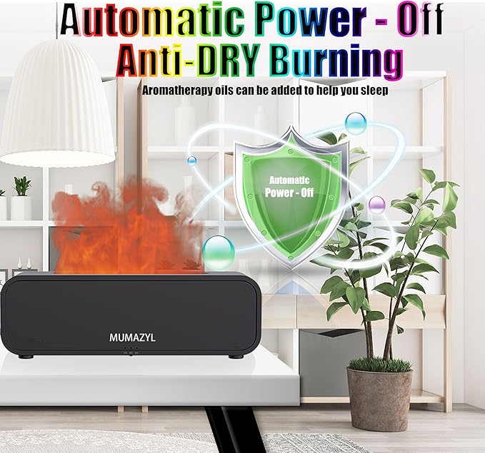 Essential Oil Diffuser, Flame Essential Oil Diffuser Humidifier, Music Sync Colorful Flame Diffuser, Timer & Waterless Auto Off 250ml Humidifier with 7 Colors Light for Home (Black)