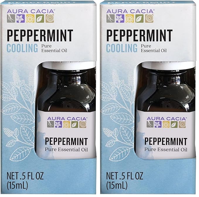 Aura Cacia 100% Pure Peppermint Essential Oil | GC/MS Tested for Purity | 15 ml (0.5 fl. oz.) in Box | Mentha piperita (Pack of 2)