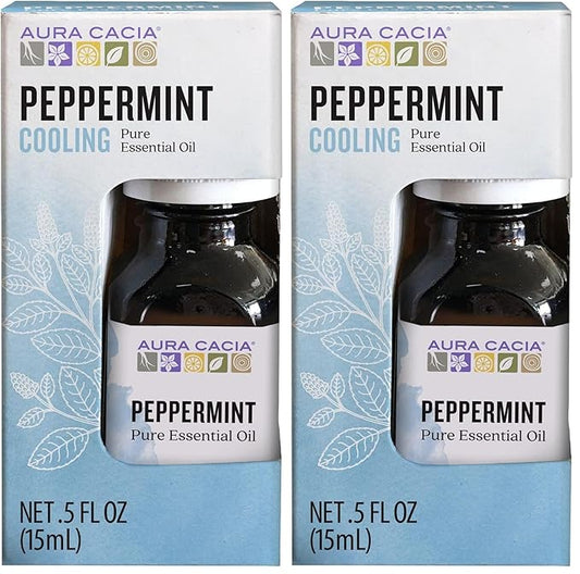 Aura Cacia 100% Pure Peppermint Essential Oil | GC/MS Tested for Purity | 15 ml (0.5 fl. oz.) in Box | Mentha piperita (Pack of 2)