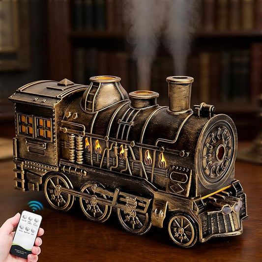 Train Diffusers for Essential Oils with Remote Control, 300ML Creative Lighting Steam Locomotive Humidifier, 2-Color Light & Mist Modes for Bedroom Office