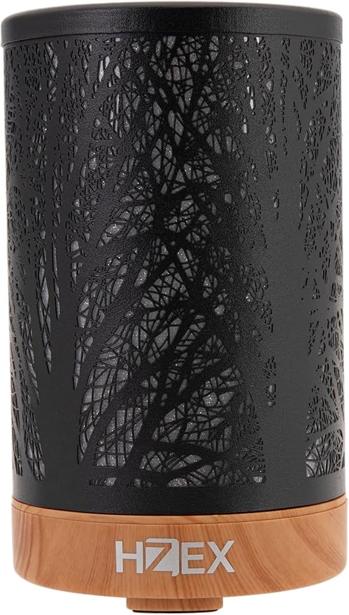 HZEX Black Treeline Aromatherapy Diffuser – 120ml Ultrasonic Essential Oil Diffuser with 7 LED Lights & Whisper-Quiet Design – Decorative Cool Mist Humidifier for Home, Bedroom, Spa & Relaxation