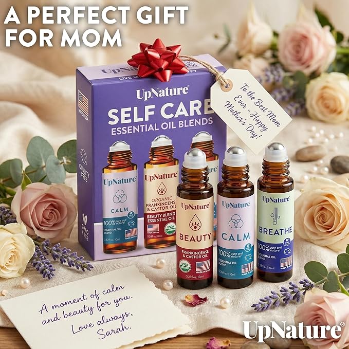 UpNature Self Care Essential Oil Roll On Set (3 Pack) – Gifts for Mom, Relief Relaxation Gifts for Women – Essential Oils Aromatherapy Rollers - Breathe, Beauty & Calm
