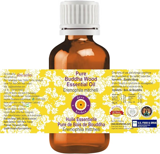 Deve Herbes Pure Buddha Wood Essential Oil (Eremophila mitchelli) Steam Distilled 15ml (0.50 oz)