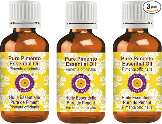 Deve Herbes Pure Pimento Essential Oil (Pimenta officinalis) Steam Distilled (Pack of Three) 100ml X 3 (10 oz)