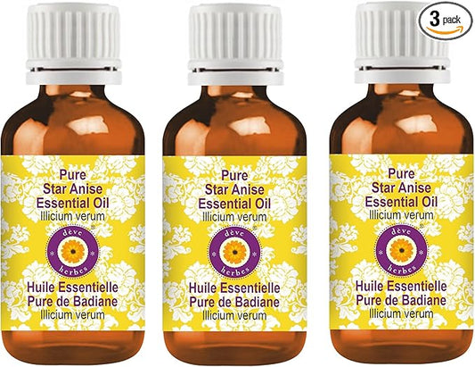 Deve Herbes Pure Star Anise Essential Oil (lllicium verum) Steam Distilled (Pack of Three) 100ml X 3 (10 oz)