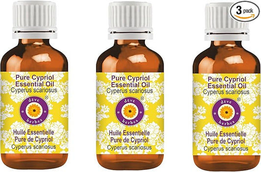 Deve Herbes Pure Cypriol Essential Oil (Cyperus scariosus) Steam Distilled (Pack of Three) 100ml X 3 (10 oz)