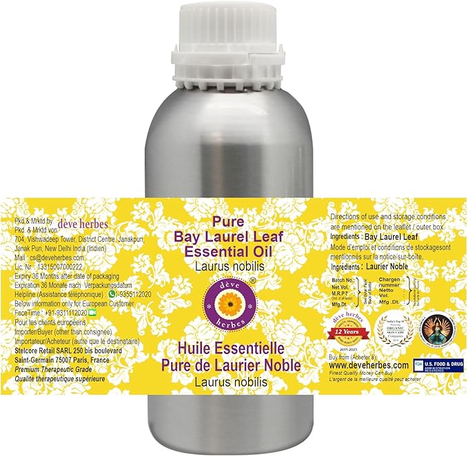 Deve Herbes Pure Bay Laurel Leaf Essential Oil (Laurus nobilis) Steam Distilled 630ml (21 oz)