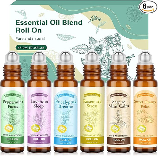 Essential Oil Roll On for Self Care - Aromatherapy Oil Gift for Women Men, Portable Aromatherapy Blend for Relaxation - Self Care Gifts for Women Valentines Birthday Christmas Moms Day -6 x 10ml