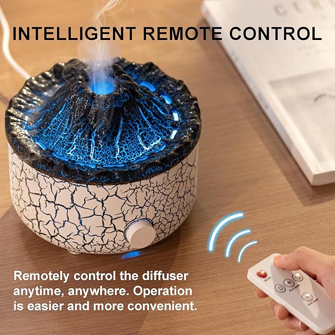 YALEDI Aromatherapy Essential Oil Diffuser, 560ml Ultrasonic Cool Mist Diffuser/Humidifier with Flame & Volcano 2 Mist Mode, for Bedroom,Office,Home, Auto Shut-Off, Remote Control, Gift (Blcak)
