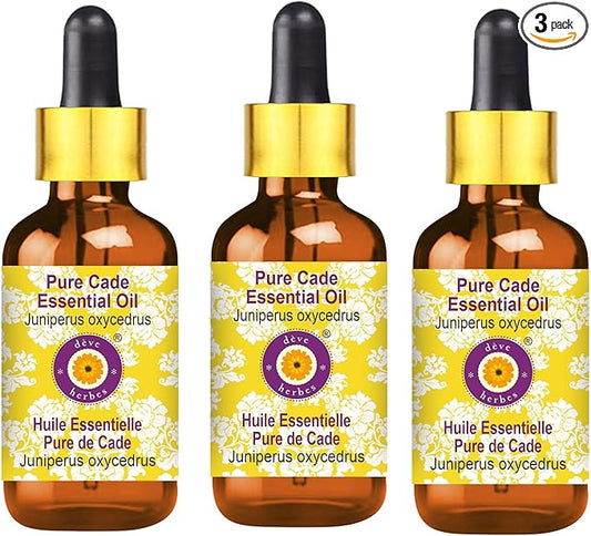 Deve Herbes Pure Cade Essential Oil (Juniperus oxycedrus) with Glass Dropper Steam Distilled (Pack of Three) 100ml X 3 (10 oz)