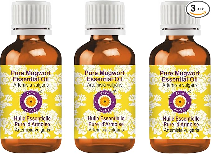 Deve Herbes Pure Mugwort Essential Oil (Artemisia vulgaris) Steam Distilled (Pack of Three) 100ml X 3 (10 oz)
