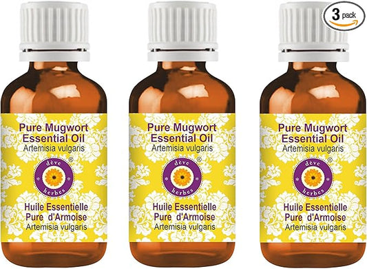 Deve Herbes Pure Mugwort Essential Oil (Artemisia vulgaris) Steam Distilled (Pack of Three) 100ml X 3 (10 oz)