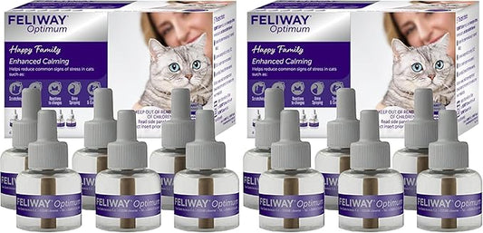 FELIWAY Optimum 30 Day Cat Calming Refills for Pheromone Diffuser,48ml Value Pack - Helps Reduce Common Signs of Stress in Cats & Kittens,Enhanced Calming,(Pack of 12)